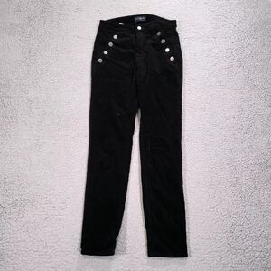 Ramy Brook Pants Womens 26 Black High Rise Velvet Slim Leg Button Pockets